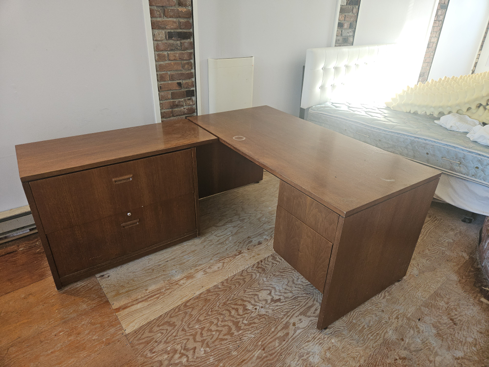 L-Shaped Wooden Executive Desk with Filing Cabinets - photo 3