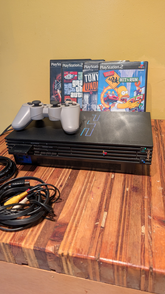 PS2 Console with Games and Controller