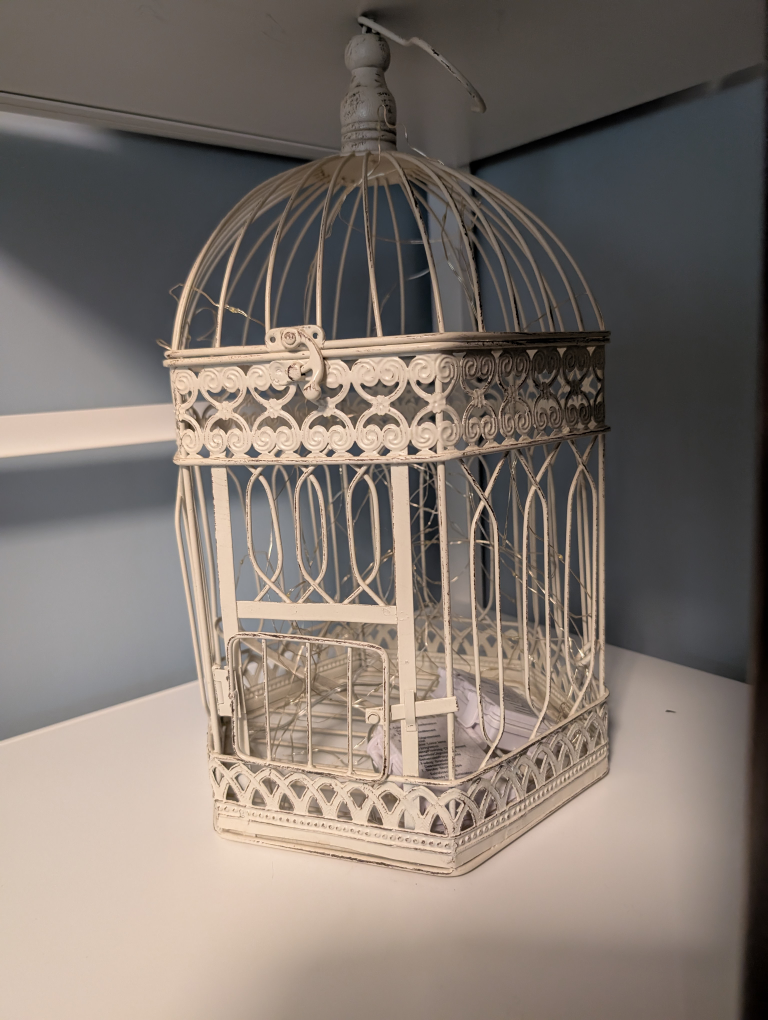 Ornate White Metal Birdcage with Lights - photo 3