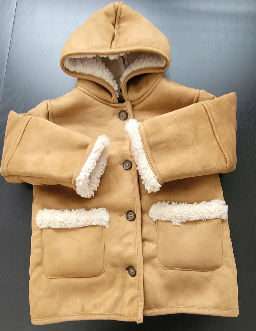 Zara Kids Brown Sherpa-Lined Hooded Jacket Size 4-5 Years thumbnail