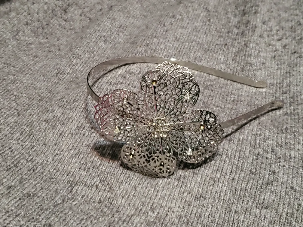 Assorted Headbands: Black Rhinestone, Pink Floral, Silver Flower image indicator(9)