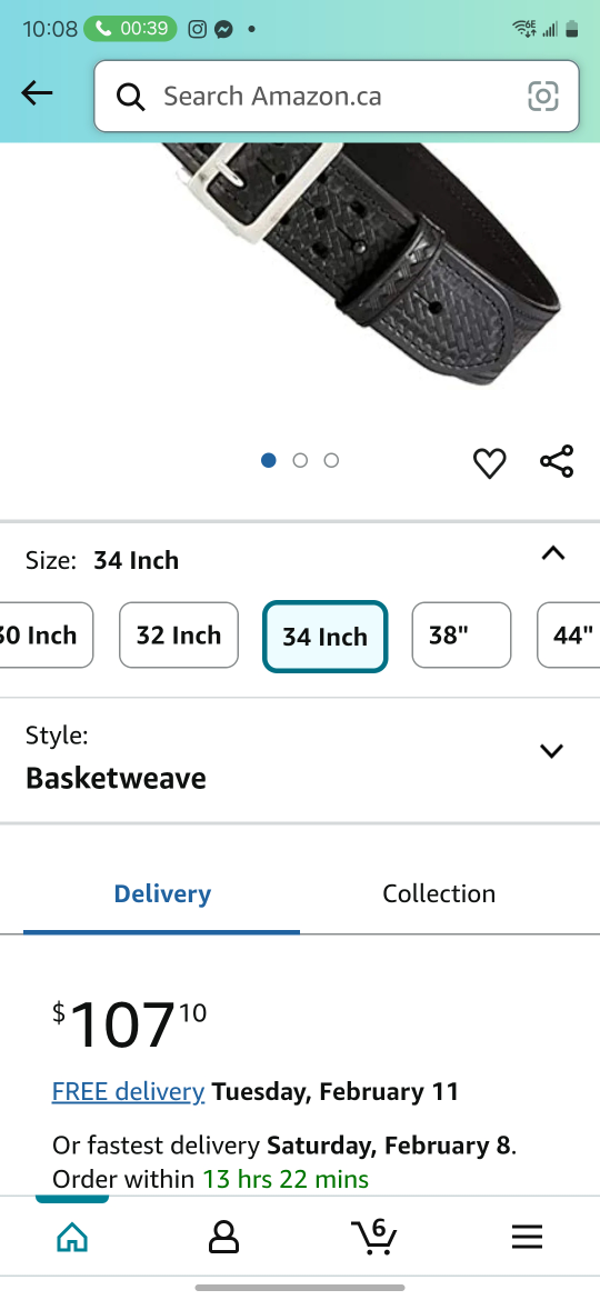 Men's Black Basketweave Leather Belt - 34 Inch