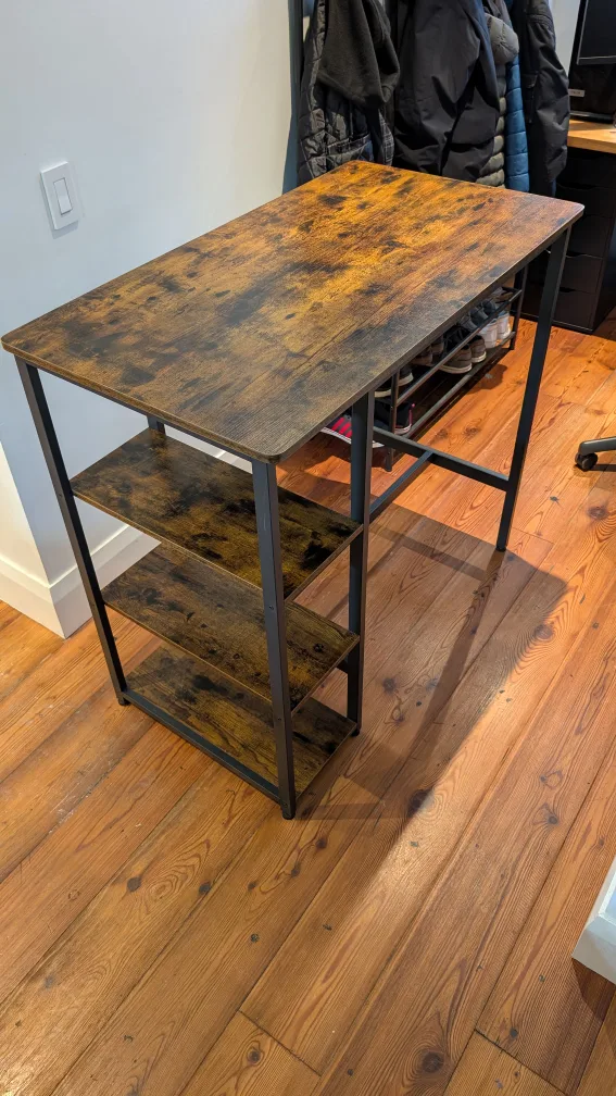 VASAGLE Rustic Brown Industrial Bar Table with 3 Shelves image indicator(4)