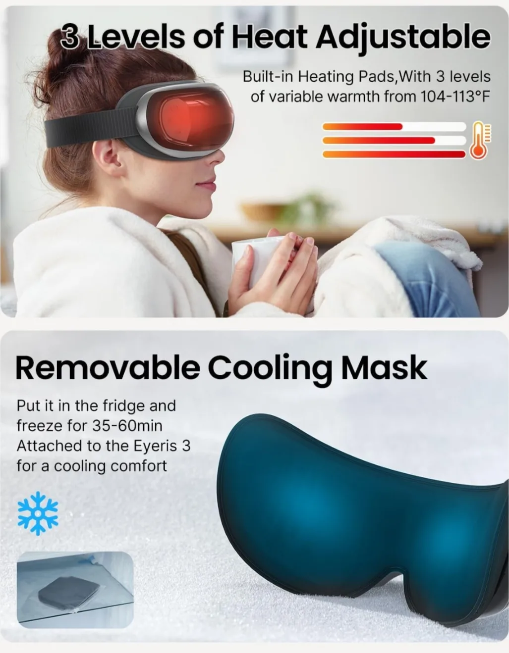 EYE MASSAGER - Bluetooth, Voice Control, Heat & Cooling Therapy image indicator(5)