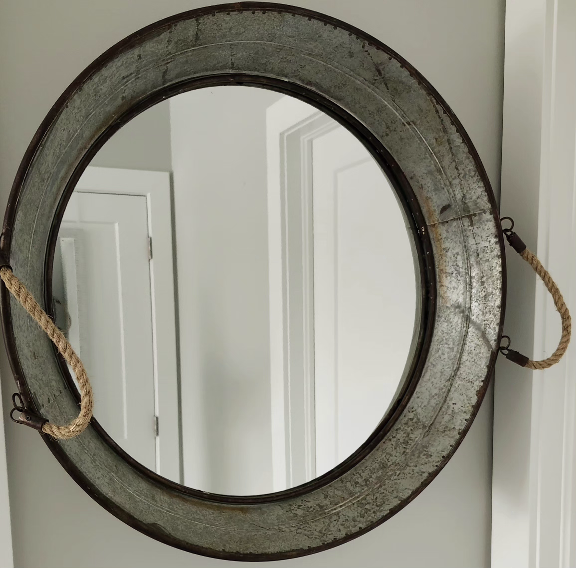 Rustic Galvanized Metal Mirror with Rope Handles - photo 3