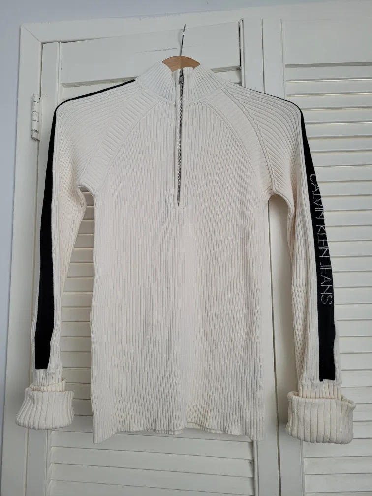 Calvin Klein Jeans Cream Ribbed Knit Sweater thumbnail