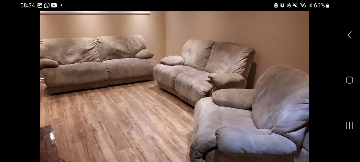 Reclining Sofa Set - Beige Microfiber