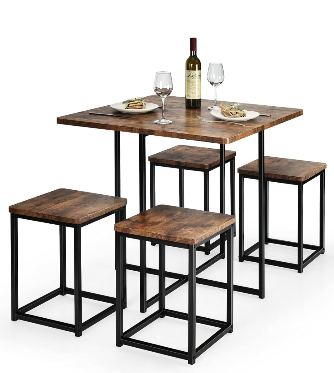 Rustic Square Dining Table Set with 4 Stools - photo 3