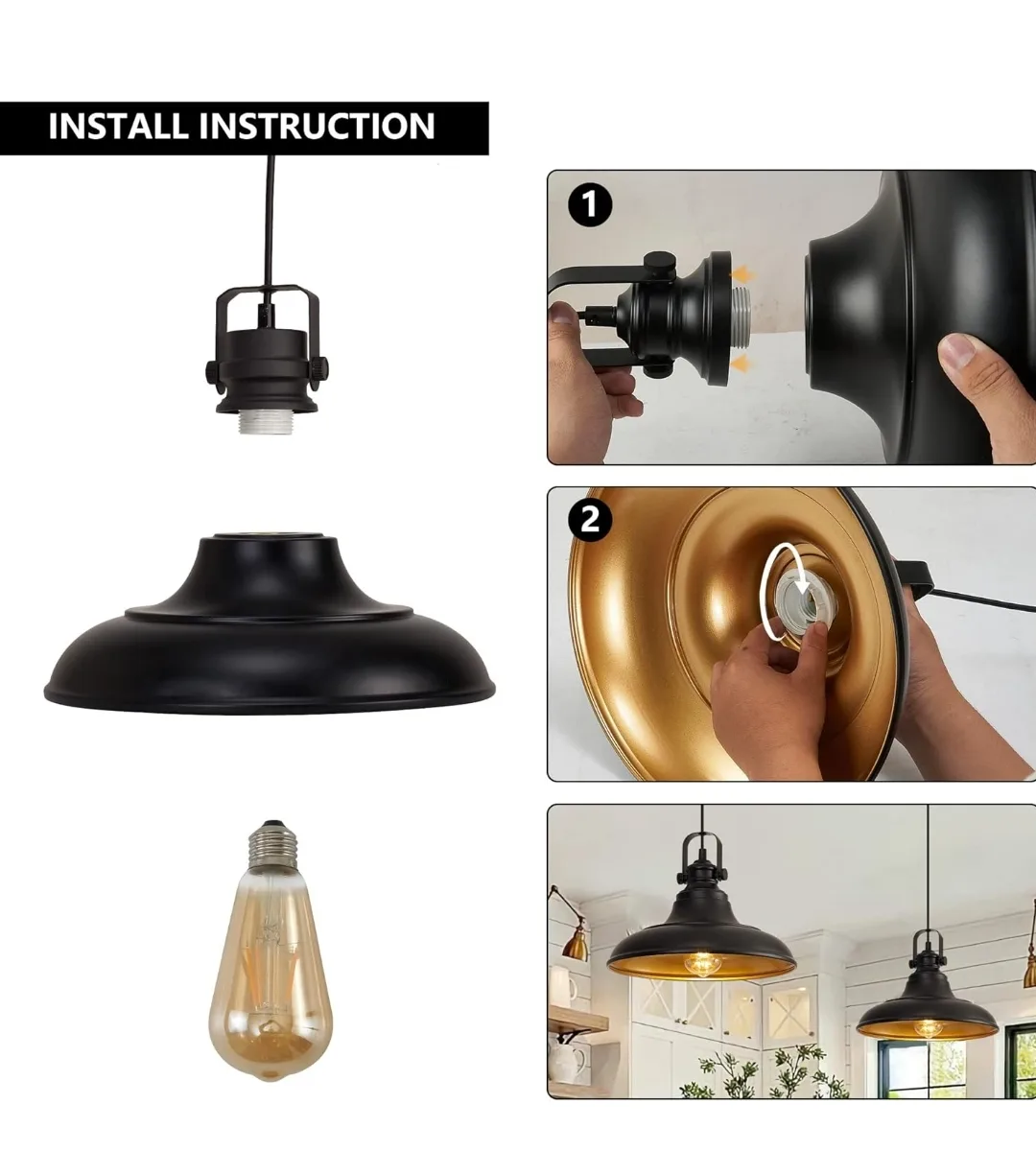 Modern Black Farmhouse Pendant Lights – Set of 3 image indicator(7)