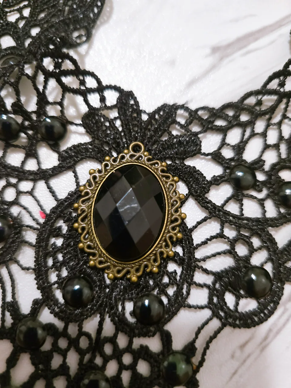 Black Lace Choker Necklace and Sequin Wings shoes accessories image indicator(2)