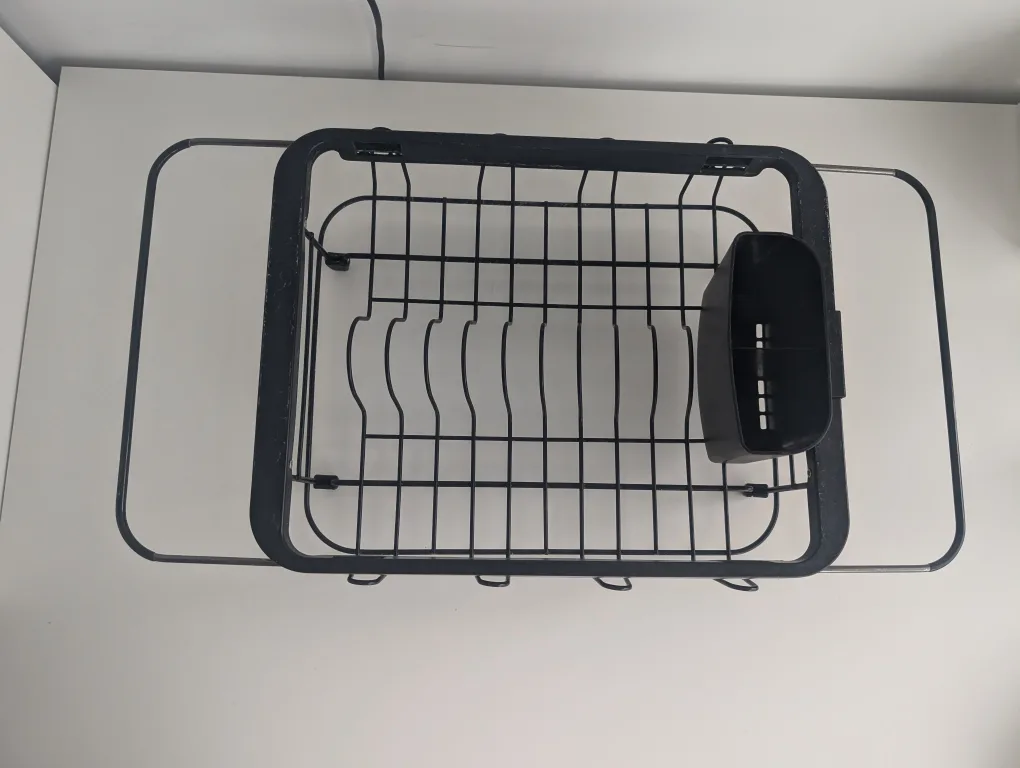 Extendable Black Metal Dish Drying Rack with Cutlery Holder image indicator(2)