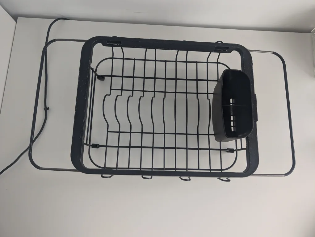 Extendable Black Metal Dish Drying Rack with Cutlery Holder image indicator(3)