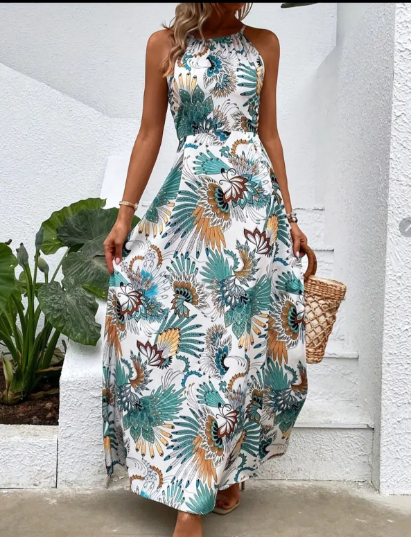 Floral Maxi Dress, Open Back, Summer Dress