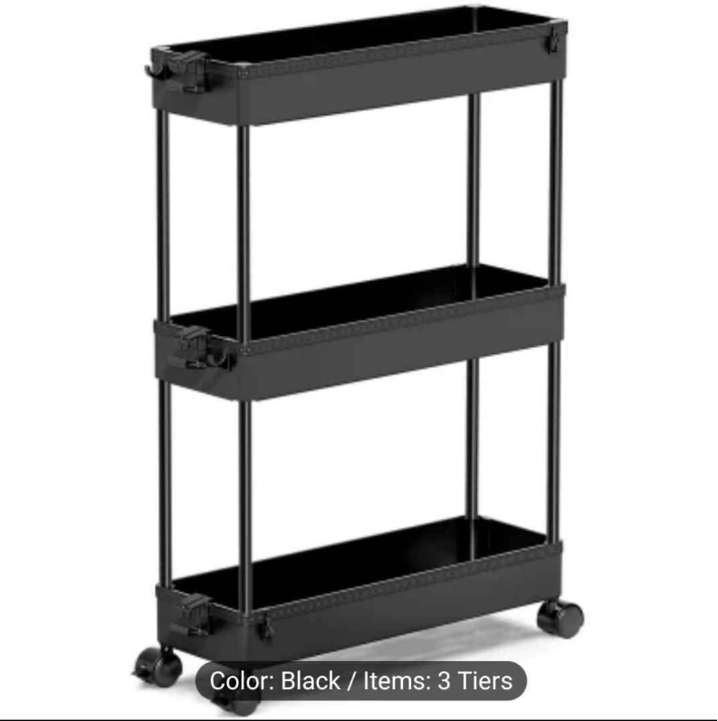3-Tier Rolling Storage Cart - Black