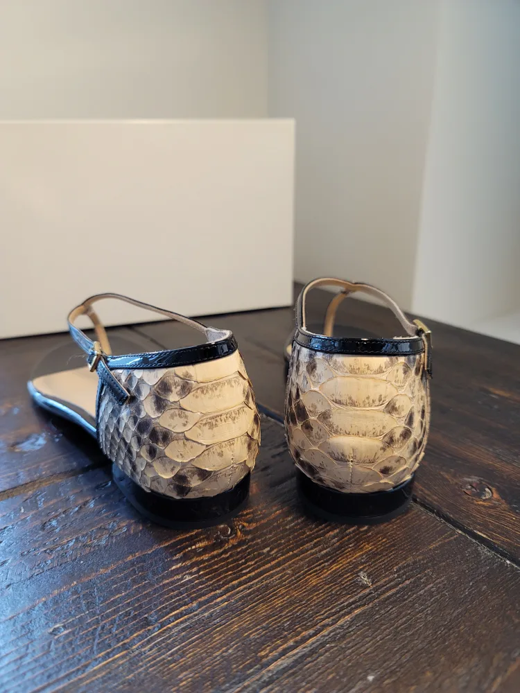 Black and Beige Phyton Leather Sandals, Size 37 image indicator(4)