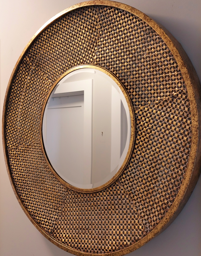 Large Round Gold Mirror with Intricate Design - photo 2