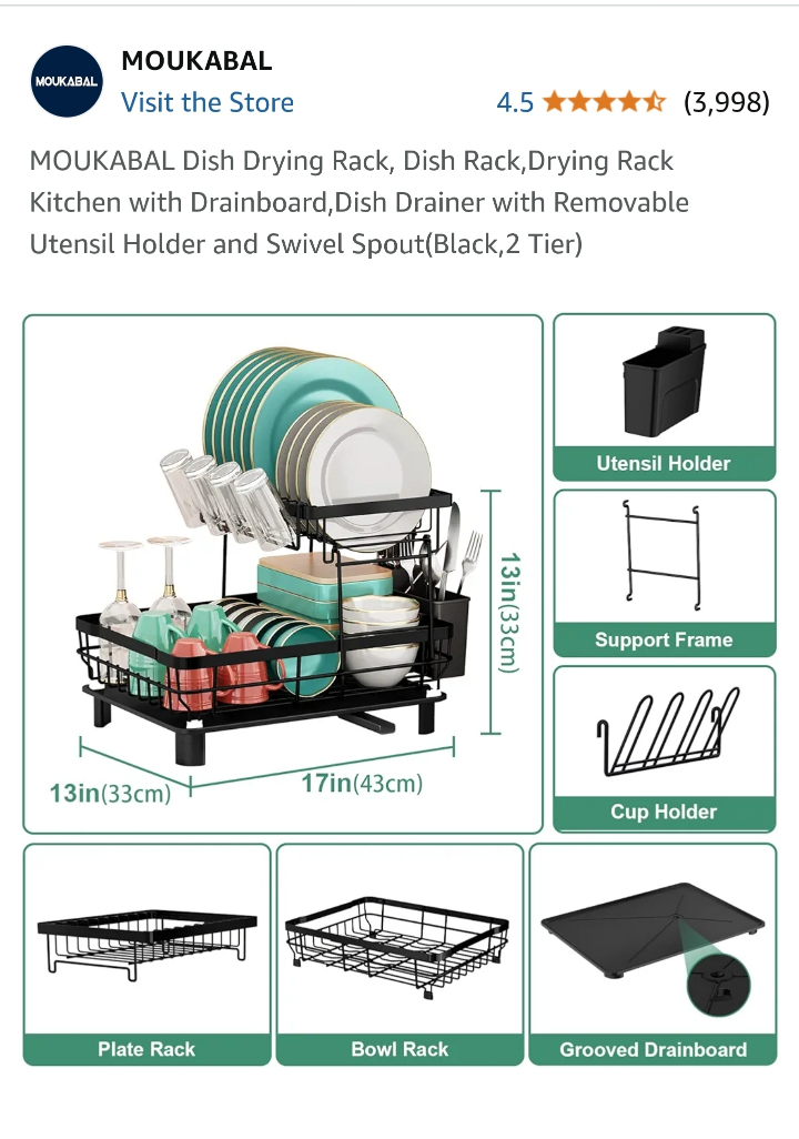 MOUKABAL 2-Tier Black Dish Drying Rack
