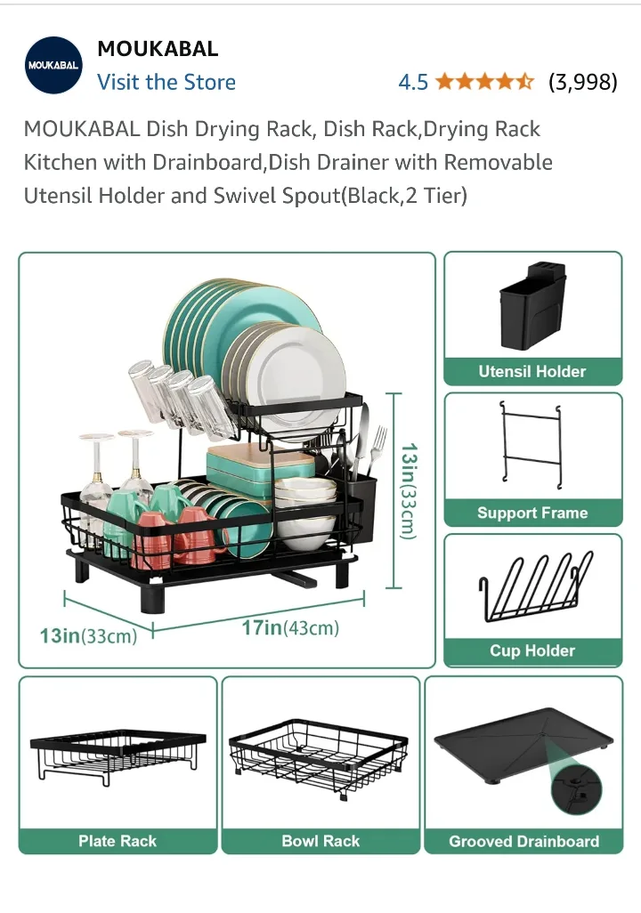 MOUKABAL 2-Tier Black Dish Drying Rack thumbnail