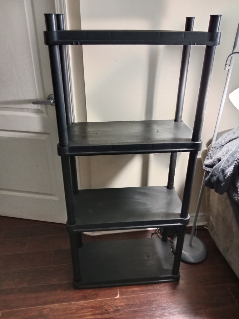 Black Plastic 4-Tier Shelving Unit