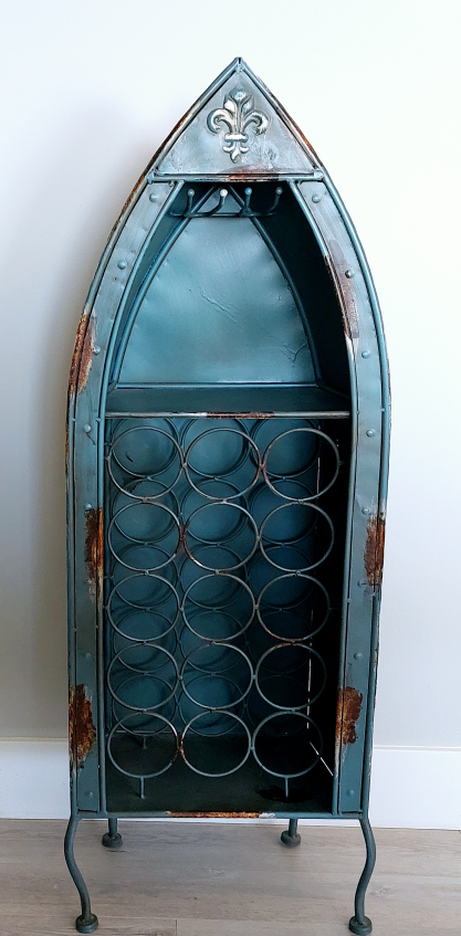 Rustic Metal Boat-Shaped Wine Rack