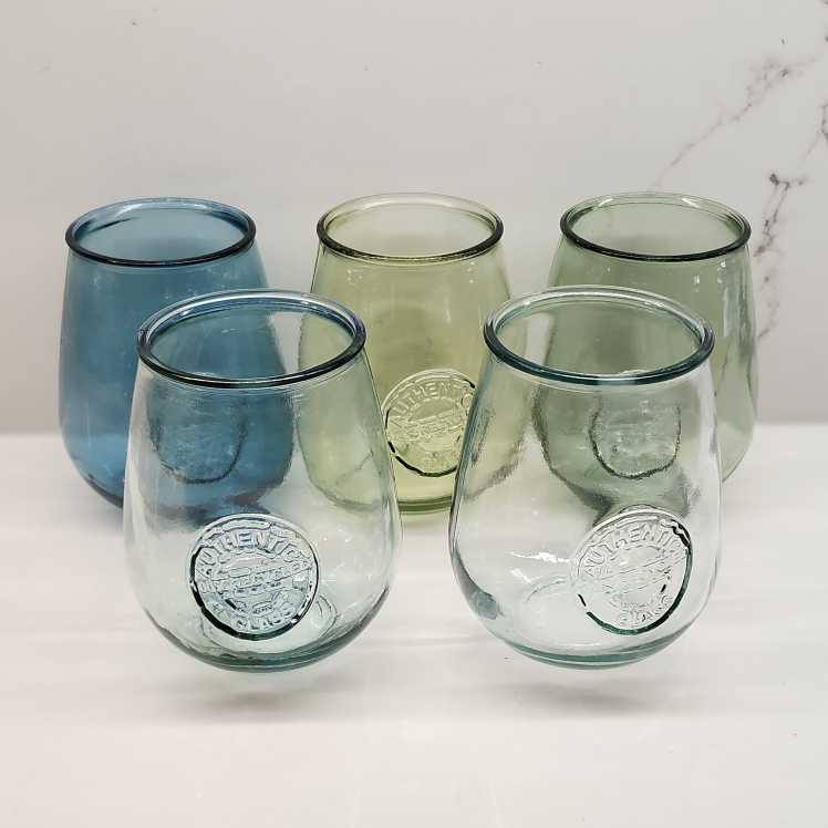 Set of Five Authentic 100% Recycled Glass Tumblers
