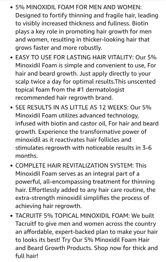 5% Minoxidil Foam - Hair Regrowth Treatment for Men & Women image indicator(4)