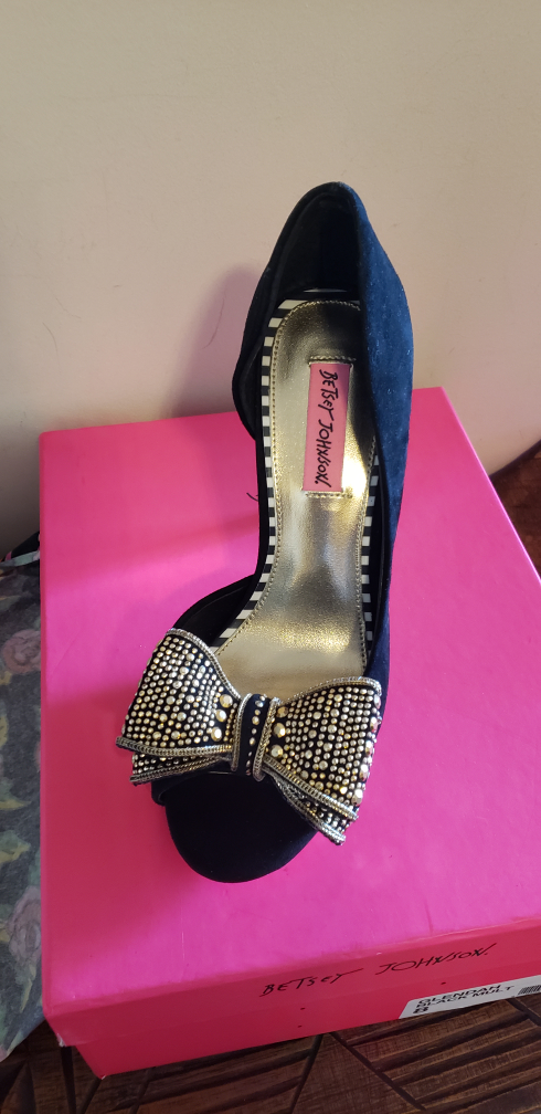 Betsey Johnson Glendah Black Multi Peep-Toe Heels - Size 8 - photo 2