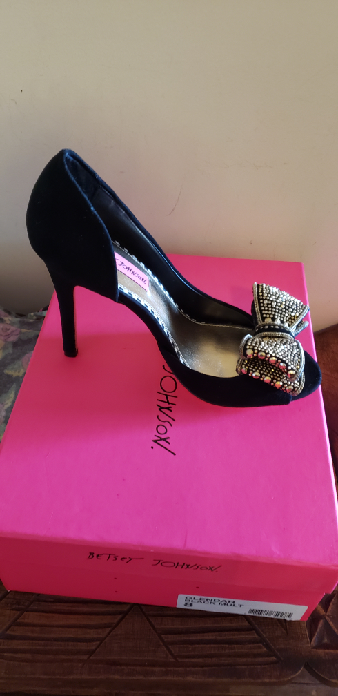 Betsey Johnson Glendah Black Multi Peep-Toe Heels - Size 8 - photo 3
