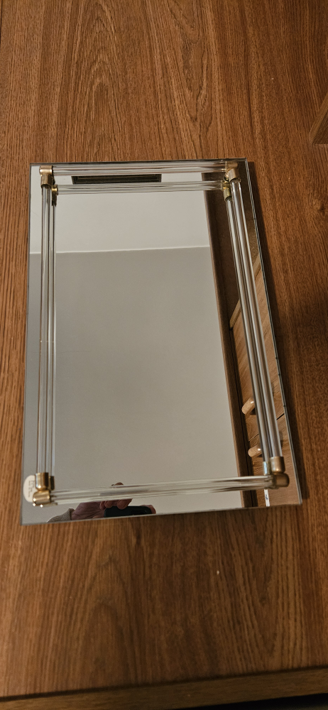 Vintage mirrored tray with glass and gold accents
