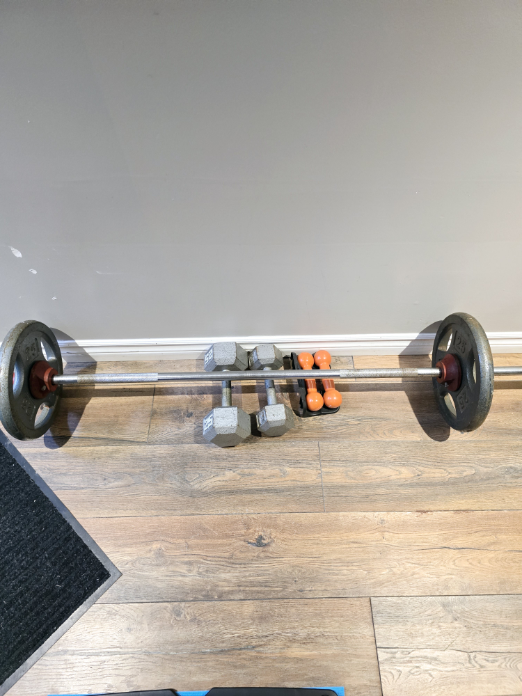 Weight Set: Barbell, Dumbbells, and Plates
