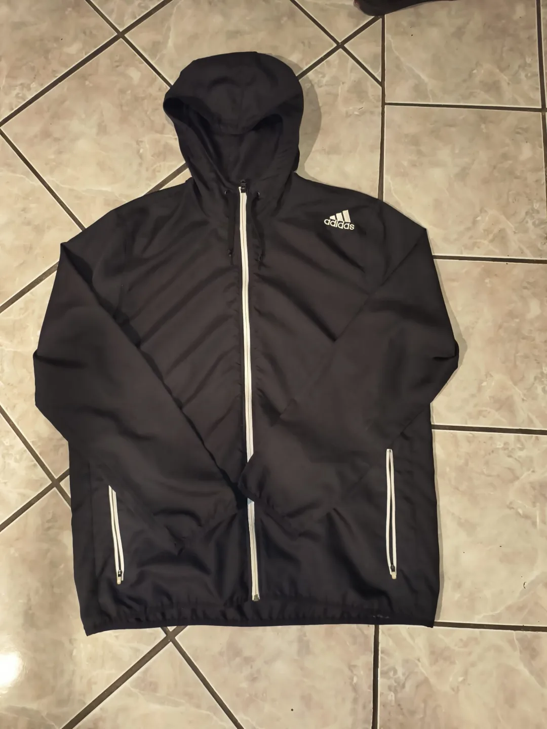 Men's Adidas light weight Black Hooded Windbreaker Jacket thumbnail