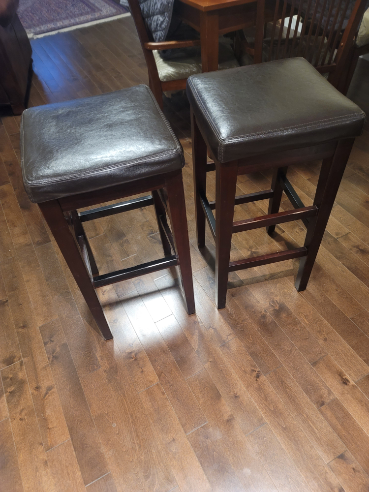 Pair of Brown Leather Bar Stools - photo 3