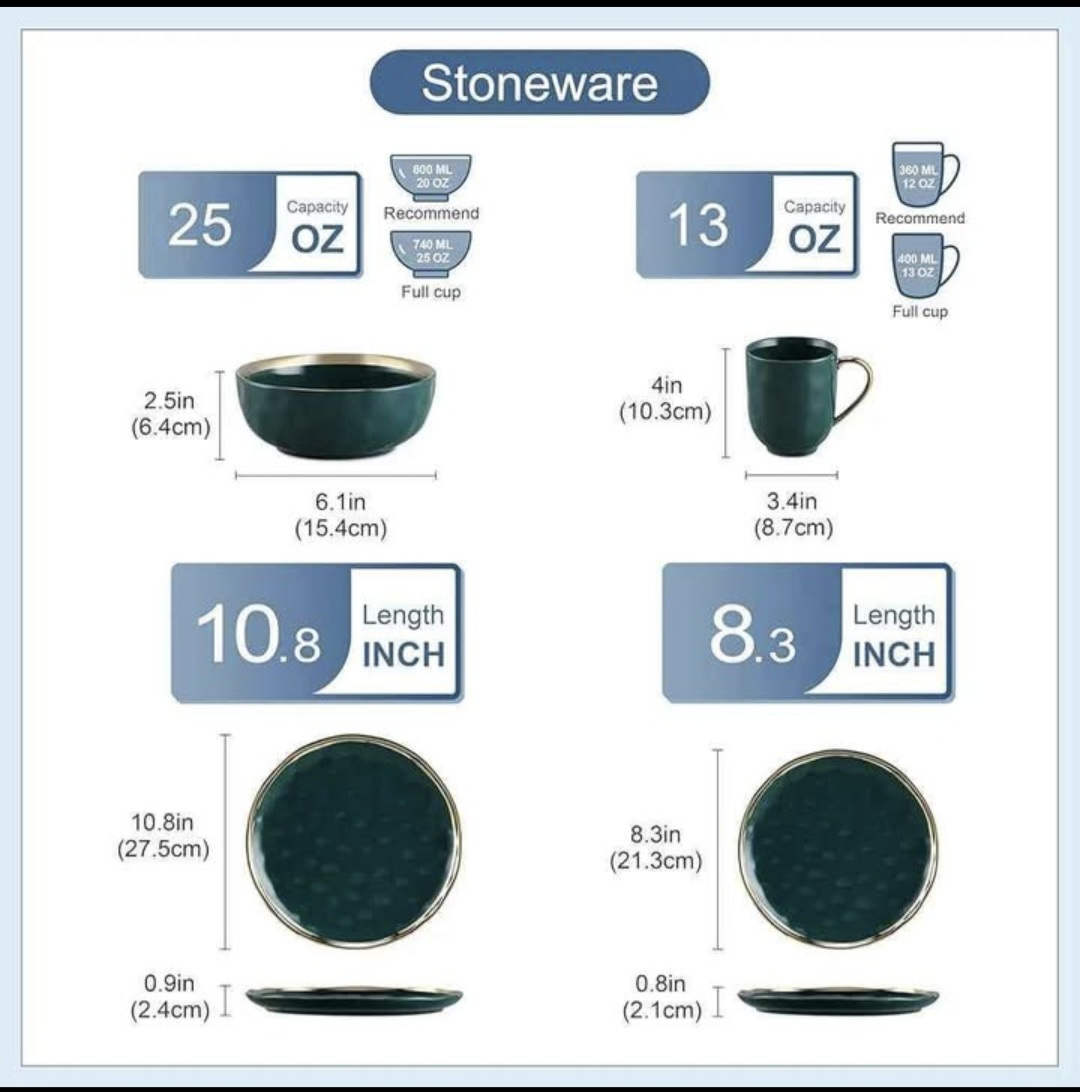 12-Piece Emerald Green Dinnerware Set with Gold Accents - photo 3