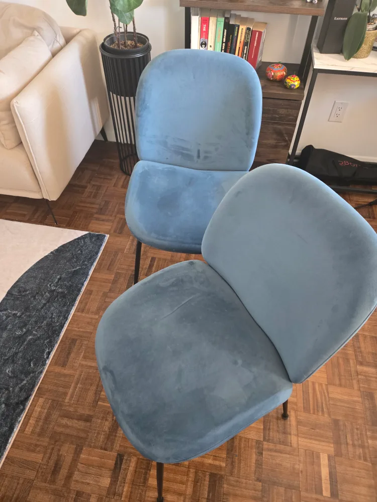 Pair of Blue Velvet Dining Chairs with Black Legs image indicator(3)