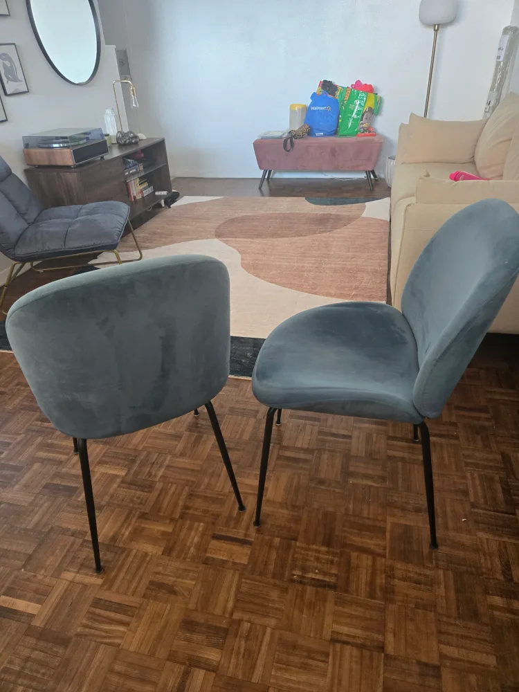 Pair of Blue Velvet Dining Chairs with Black Legs image indicator(4)