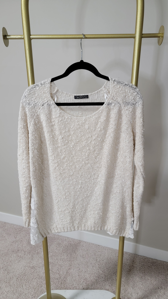 Cream Knit Sweater with Lace Detail - photo 4