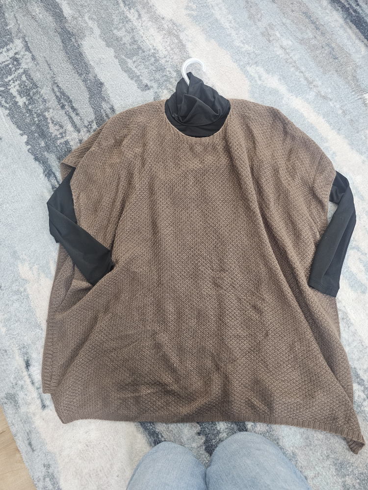 Black Bodysuit and Brown Knit Cardigan