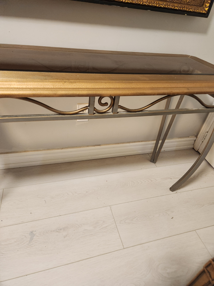 Elegant Glass-Top Console Table with Metal Frame