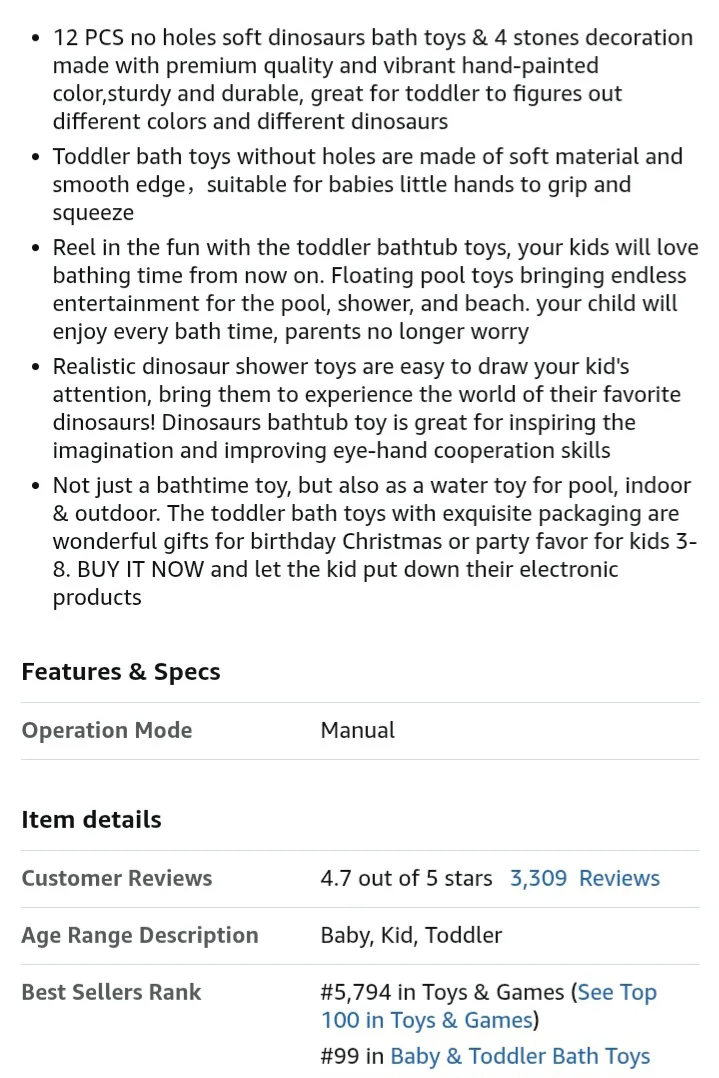 NEW!   12-Pack Dinosaur Bath Toys for Toddlers 18M+ image indicator(7)