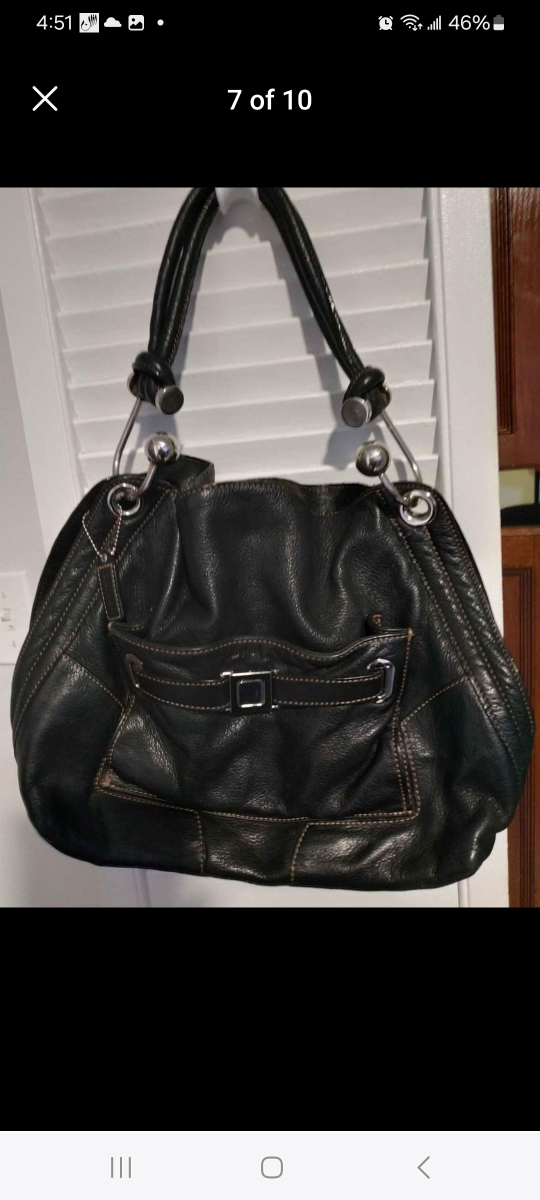 Black Leather Shoulder Bag   DANIER  PURSE