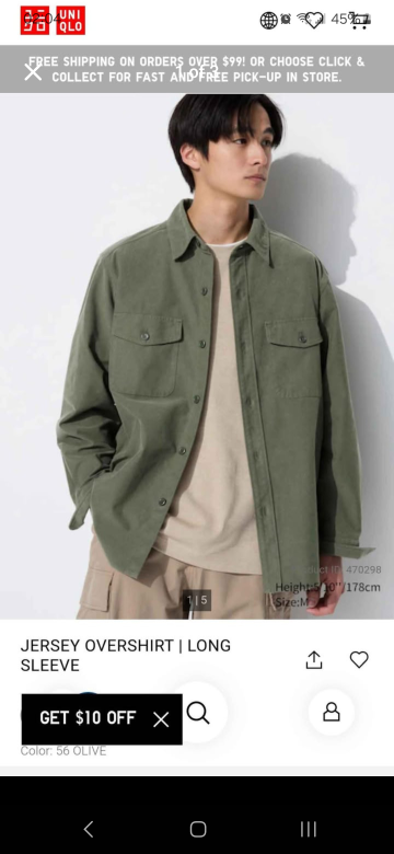 UNIQLO Men's Olive Green Jersey Overshirt - Long Sleeve
