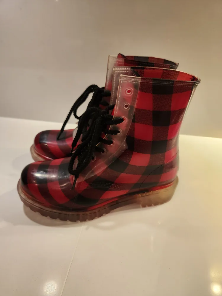 Red and Black Plaid Rain Boots image indicator(2)