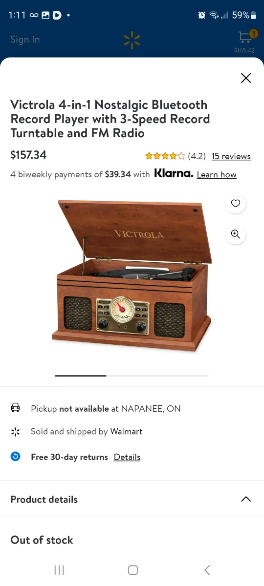 Victrola 6-in-1 Turntable - Bluetooth, CD, Cassette, Radio thumbnail