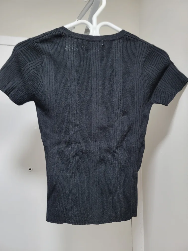 Black Ribbed Knit Button-Up Top image indicator(2)