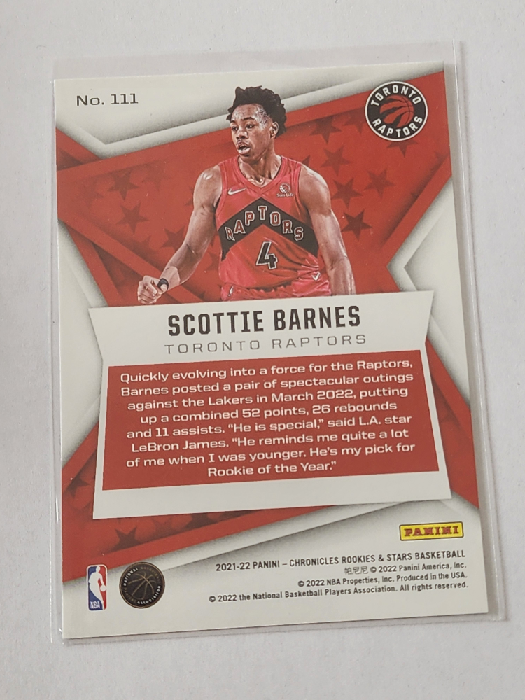 🏈 Panini  Rookies & Stars Scottie Barnes #111 Rookie Card - photo 2
