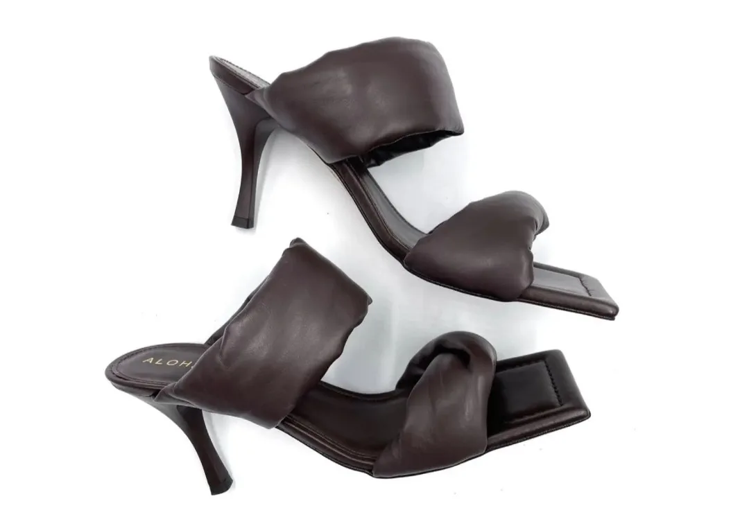 New Ladies Alohas Twist Strap Brown Leather  Heels image indicator(2)