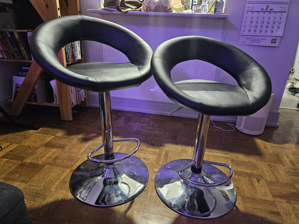Pair of Black Leather Bar Stools - photo 2