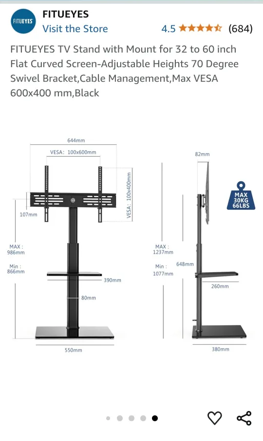 FITUEYES TV Stand with Mount for 32-60 inch TVs image indicator(4)