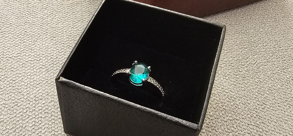 Ring with Teal Oval Gemstone and zirconia accents - photo 3
