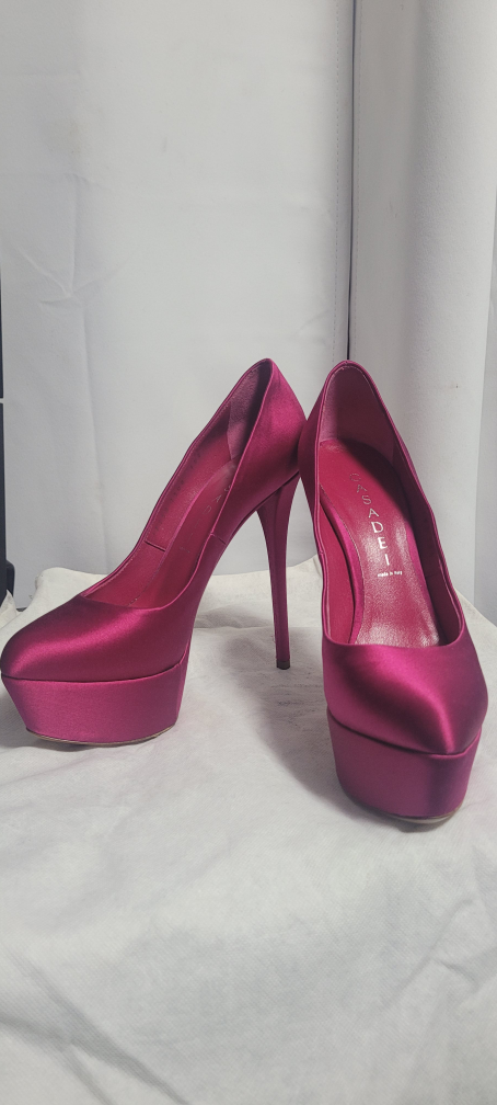 CASADEI Pink Satin Platform Heels